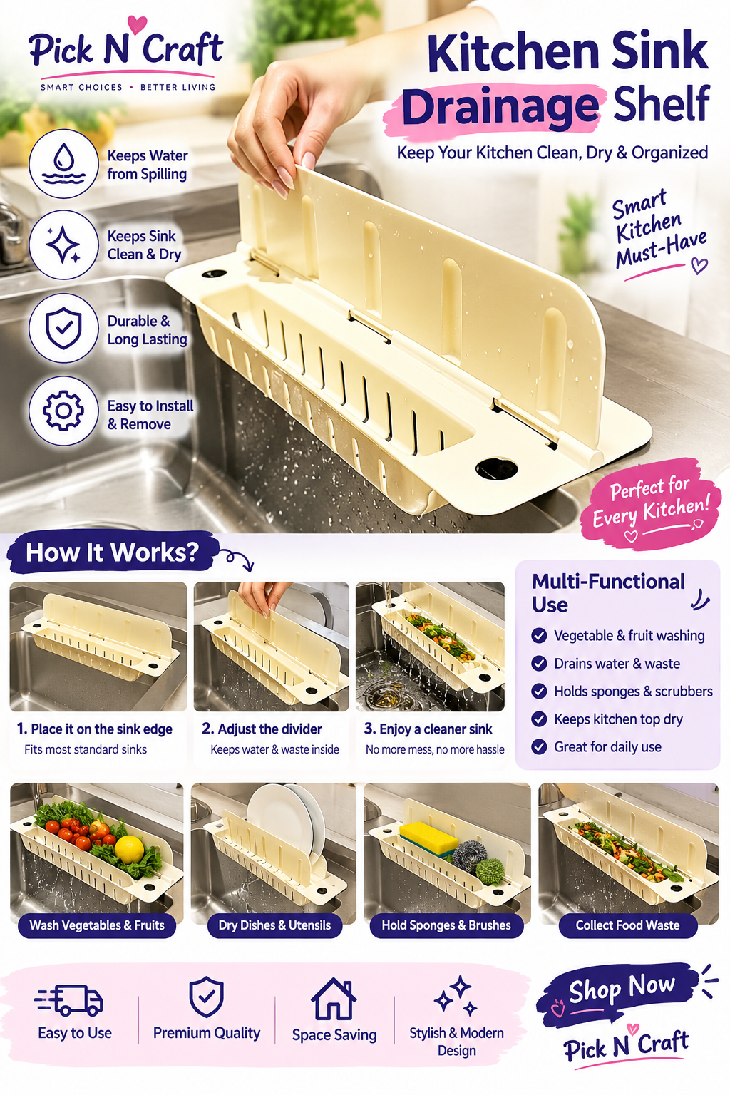 2-in-1 Retractable Sink Splash Guard & Drain Basket Silicone Sink Splash Guard for Kitchen