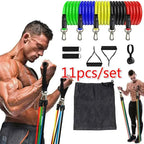 Portable Resistance Bands With Handles, Resistance Tubes & Workout Bands Exercise Band Elastic Pull Rope Body Fitness Band set Gym Yoga Fitness Elastic Training Bands Pilates CrossFit Fitness Equipment 11 Pcs Set