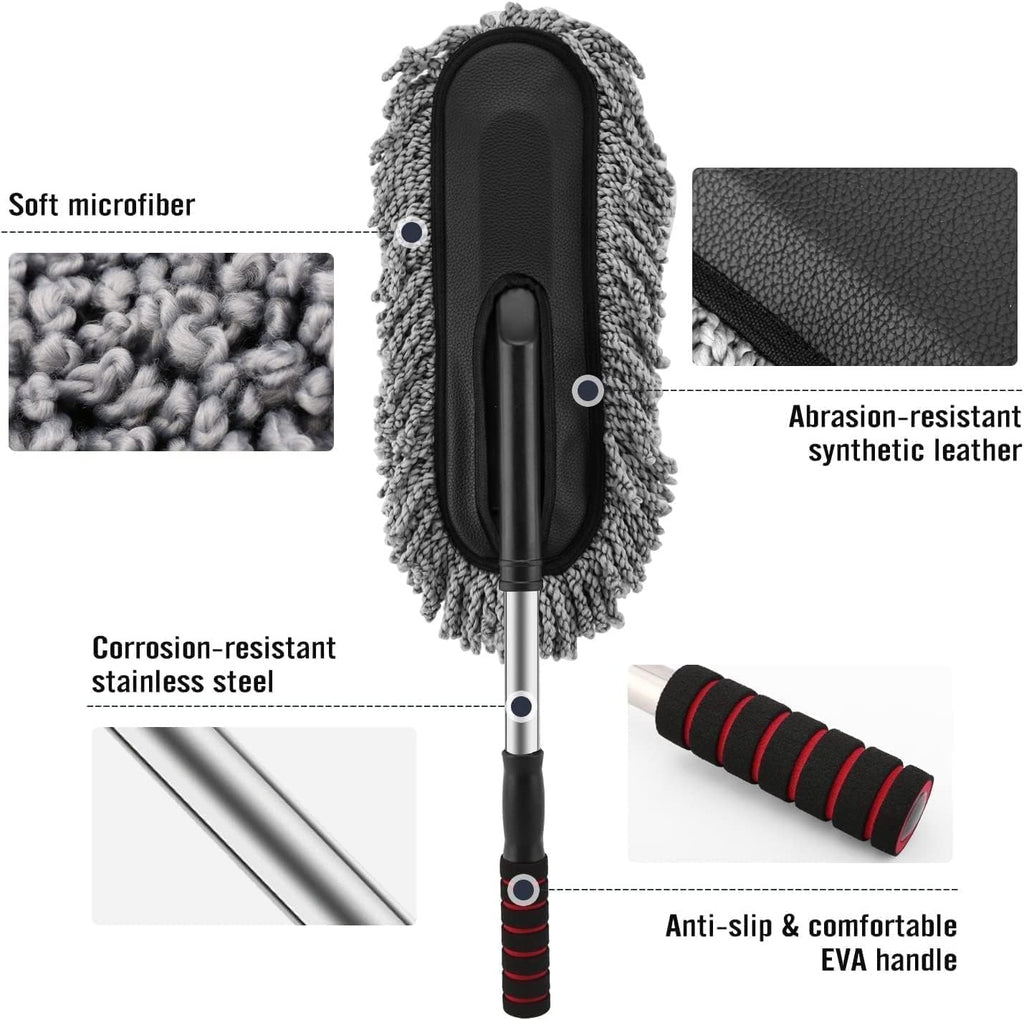 Microfiber Telescoping Car Cleaning Soft Brush Ideal as Mop Duster, Washing Brush with Long Handle, Car Wash Cleaning Brush Duster Dust Wax Mop