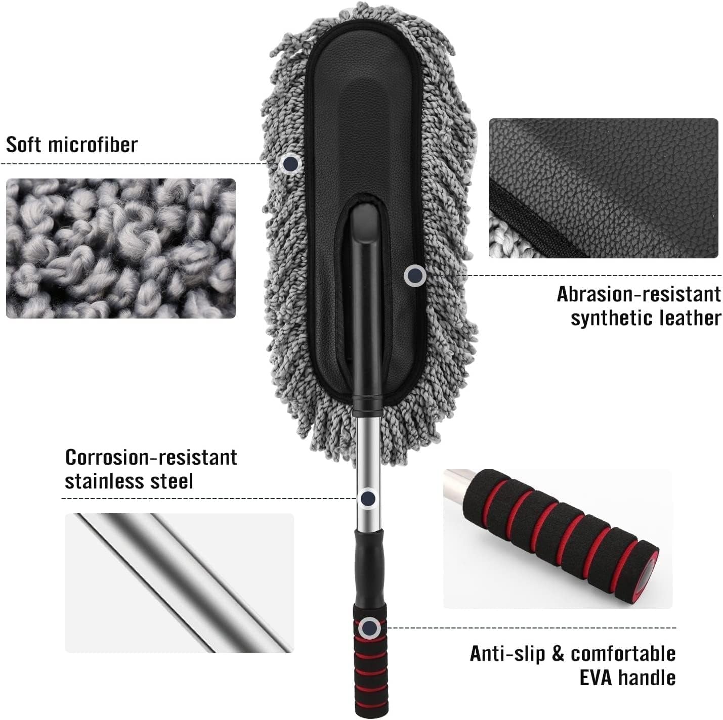Microfiber Telescoping Car Cleaning Soft Brush Ideal as Mop Duster, Washing Brush with Long Handle, Car Wash Cleaning Brush Duster Dust Wax Mop
