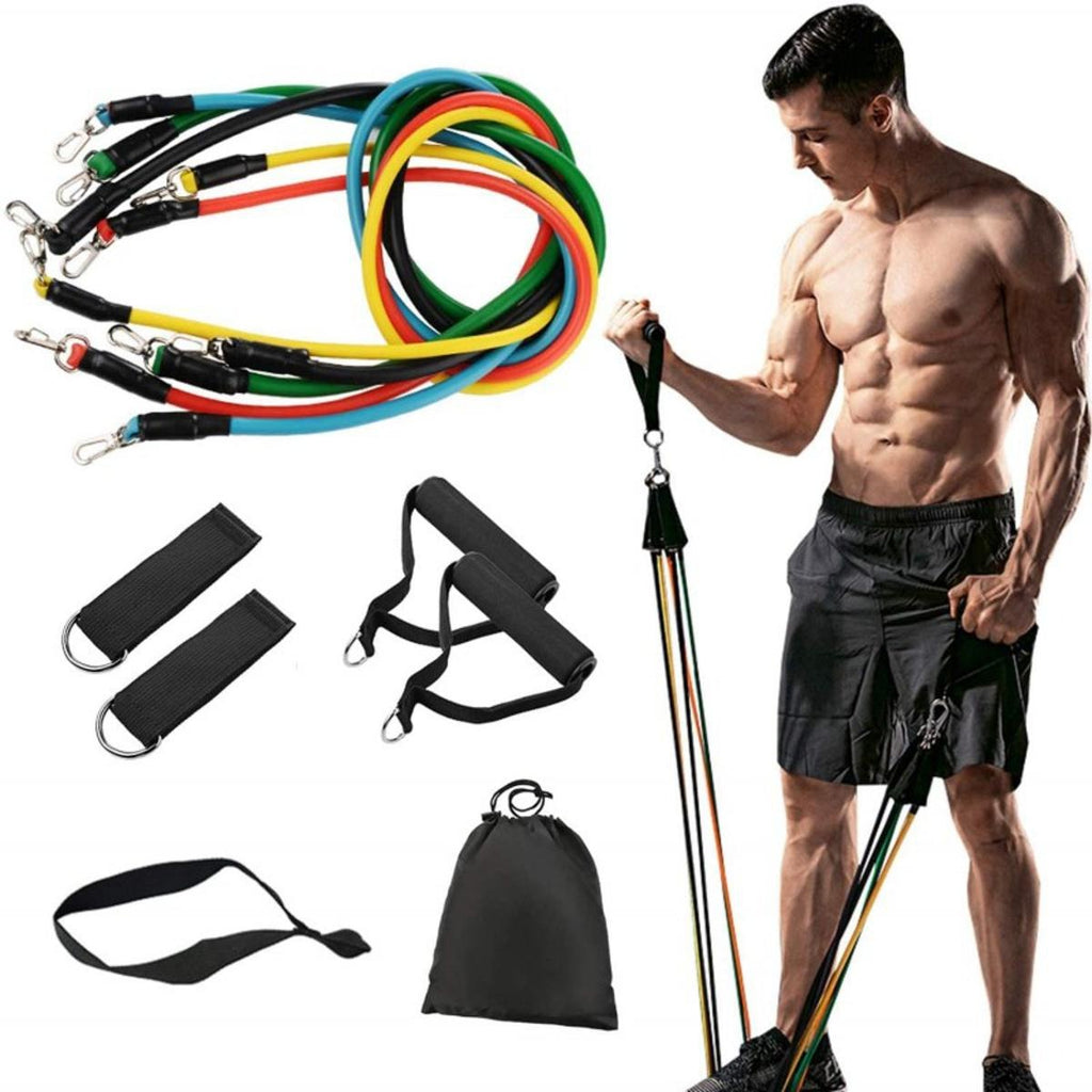 Portable Resistance Bands With Handles, Resistance Tubes & Workout Bands Exercise Band Elastic Pull Rope Body Fitness Band set Gym Yoga Fitness Elastic Training Bands Pilates CrossFit Fitness Equipment 11 Pcs Set