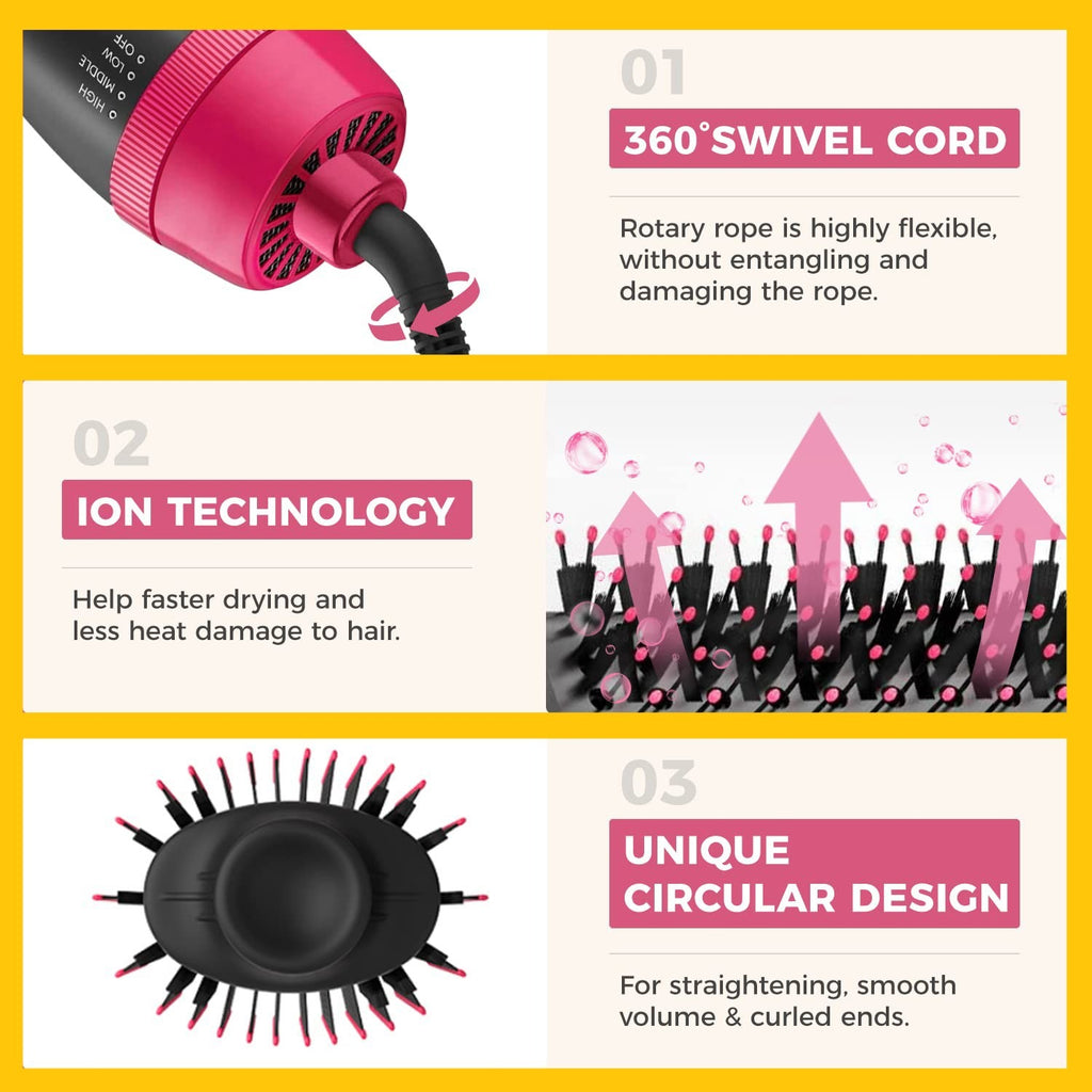 One Step Hair Dryer and Volumizer for Women – 3 in 1 Hair Styler | Hot Air Brush | Blow Dryer Brush | Hair Straightener and Curler | Hair Dryer Brush for Girls | Hair Straightener Comb