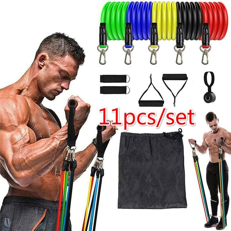 Portable Resistance Bands With Handles, Resistance Tubes & Workout Bands Exercise Band Elastic Pull Rope Body Fitness Band set Gym Yoga Fitness Elastic Training Bands Pilates CrossFit Fitness Equipment 11 Pcs Set